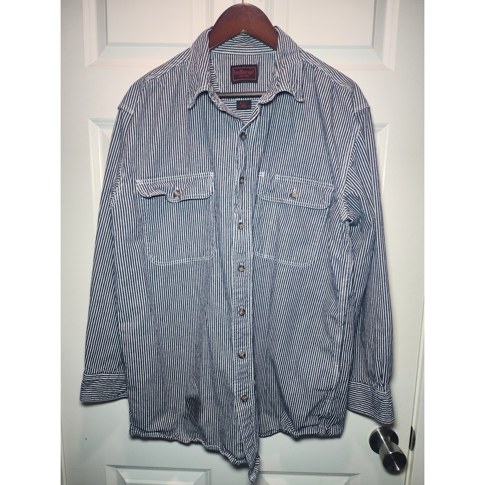 Five Brother Hickory Stripe Work Shirt Mens Large Tall Blue White Button Down
